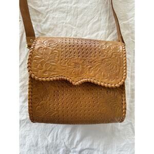 Vintage Mary Alice Palmer Tooled Leather Brown Crossbody Handbag Purse Western